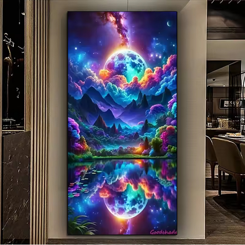 Resin Art Purple - الماس اللوحة الخيال الأرجواني الجبل القمر