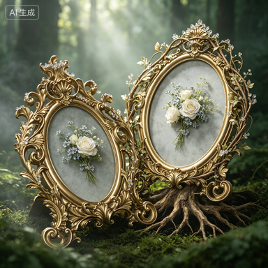Resin Art Gift For Wedding - إطار صور بيضاوي ذهبي عتيق من