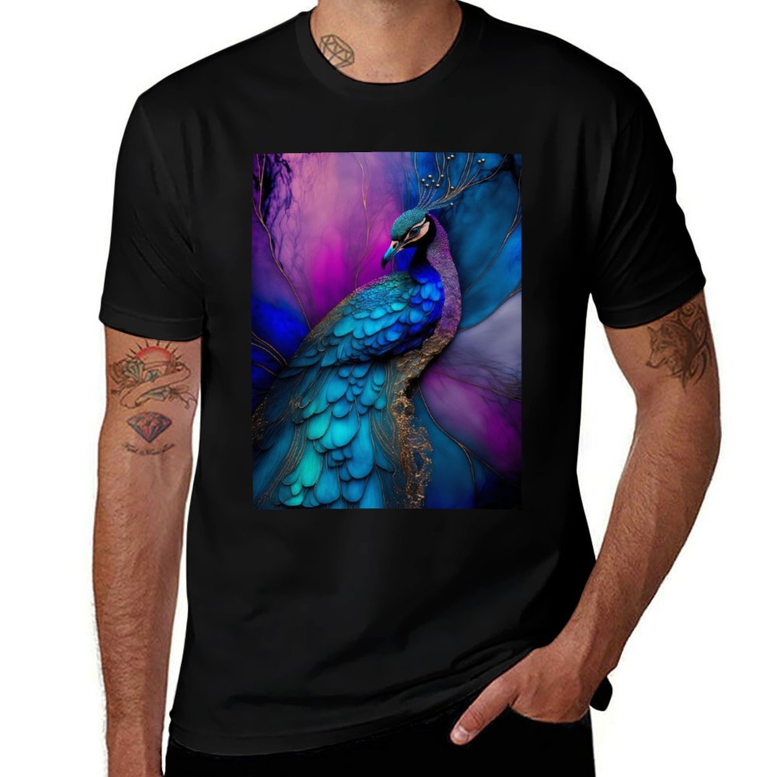 ريشة الطاووس - تيشيرت فني بحبر - مراجعة Resin Art Alcohol Ink وسعره